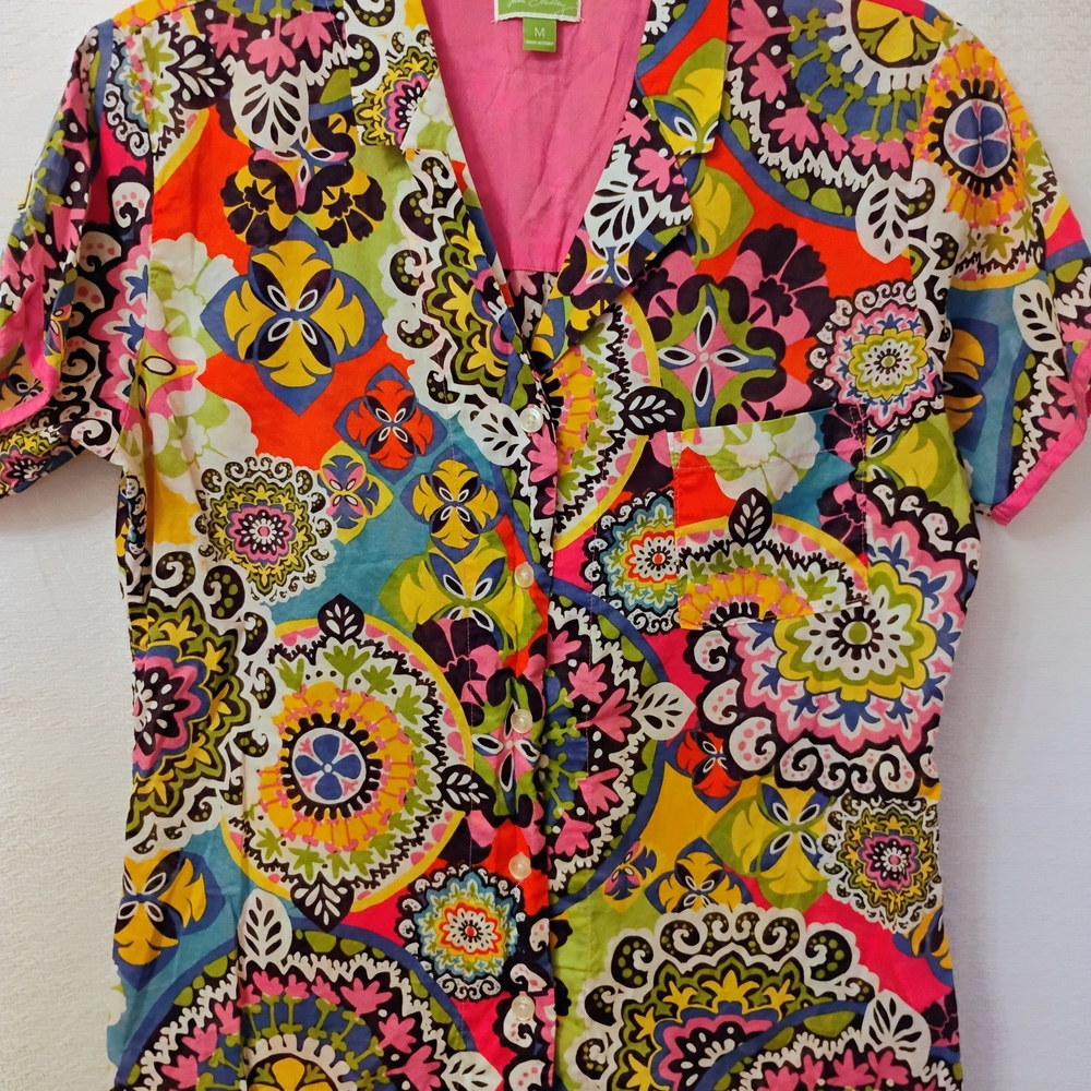 Vera Bradley Colorful Floral Button-Up Pajama Shirt